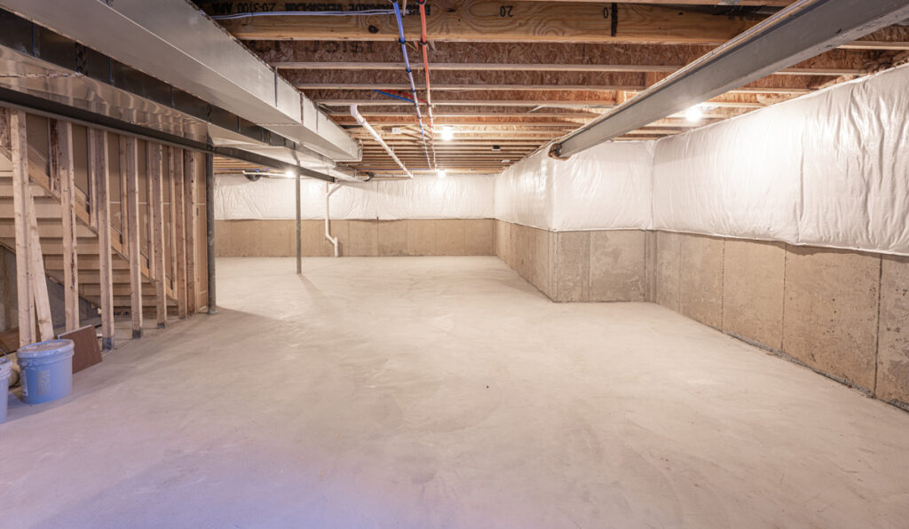 An empty basement is being renovated in Seattle.